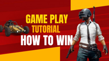 PUBG Mobile player with vehicle and tutorial text
