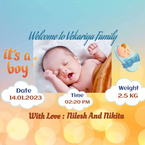 Newborn baby boy announcement with birth details
