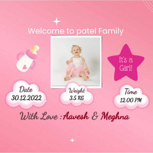 Newborn baby girl announcement with birth details