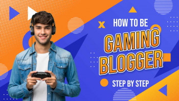 Young man wearing headphones and holding a game controller with text 'How to be Gaming Blogger'
