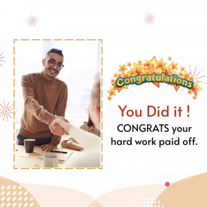 Image of a handshake with a congratulatory message.