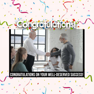 Image of a business handshake with confetti, celebrating success.