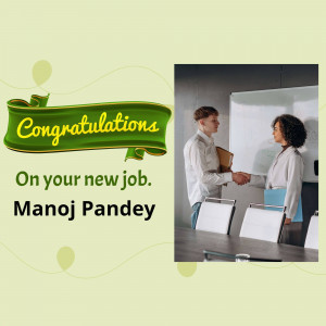 Image congratulating Manoj Pandey on his new job with a handshake scene.