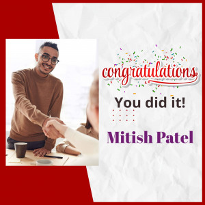 Image of a man shaking hands with someone off-screen, with a 'Congratulations' graphic.