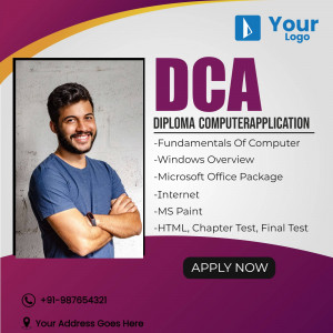 Image promoting a Diploma in Computer Application course with a student portrait.