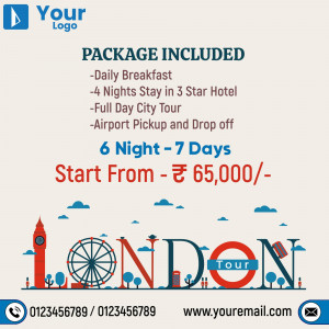 Image showcasing a London tour package with details on inclusions and pricing.