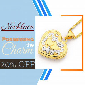 Gold heart-shaped locket necklace with a floral design, on sale.