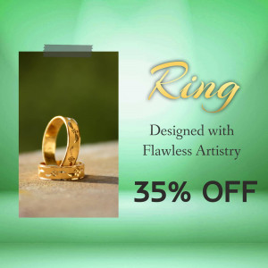 Close-up of a gold ring with a promotional offer