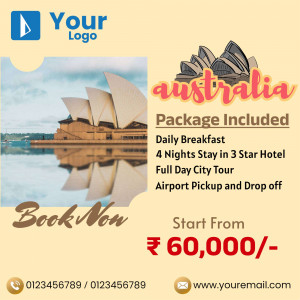 Promotional image for an Australia travel package including Sydney Opera House and package details.