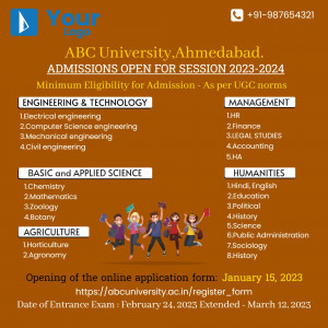 ABC University Ahmedabad Admissions Open for Session 2023-2024 - Engineering, Management, Science, Agriculture, and Humanities