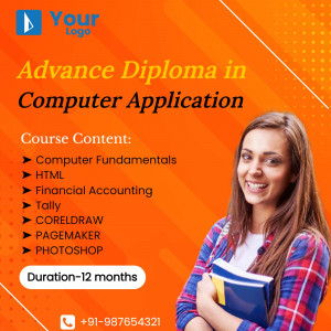 Image promoting an Advance Diploma in Computer Application course with a student studying.