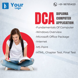 Image advertising a Diploma in Computer Application course with a student studying.