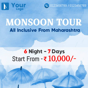 Monsoon Tour advertisement with umbrellas and price details