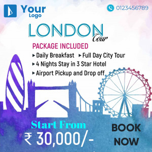 London Tour Package Advertisement with Landmarks