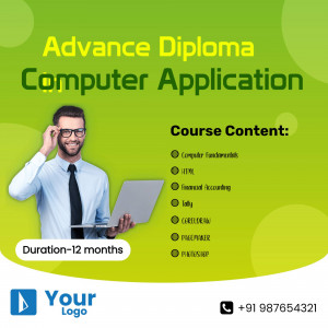 Image promoting an Advance Diploma in Computer Application course with a student and course details.
