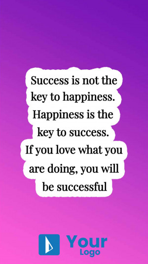 Motivational quote about happiness and success with a purple gradient background.
