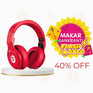 Red Beats headphones with a Makar Sankranti sale banner