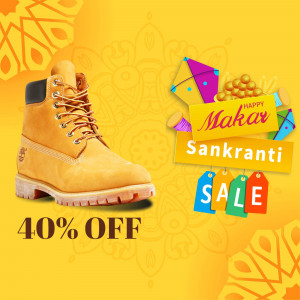 Yellow Timberland boot with Makar Sankranti themed sale promotion