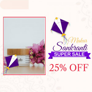 Makar Sankranti sale advertisement with kites and skincare products