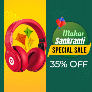 Red Beats headphones with kites and Makar Sankranti sale promotion