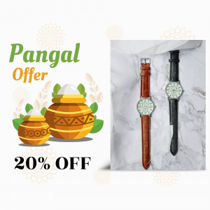Pangal offer advertisement featuring watches and traditional decorations