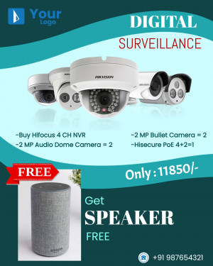Advertisement for a digital surveillance system with free speaker