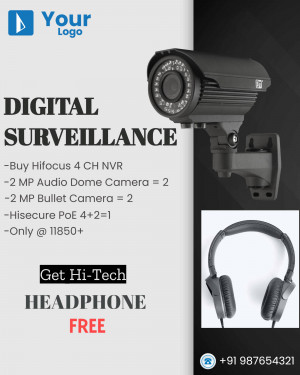 Advertisement for a digital surveillance system with a free headphone offer.