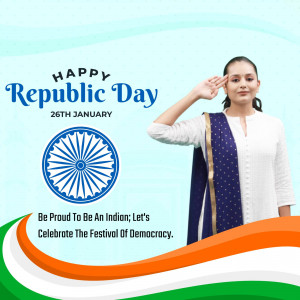 Indian woman saluting with Republic Day background