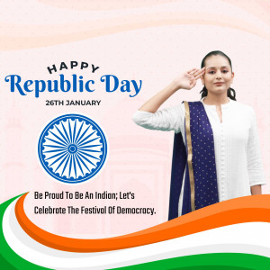 Indian woman saluting with Republic Day background