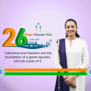 Indian woman celebrating Republic Day with national symbols