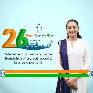Woman in traditional attire with Republic Day India background