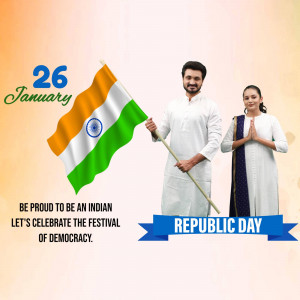 Indian couple celebrating Republic Day with the national flag