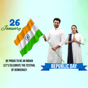 Indian couple with the national flag celebrating Republic Day