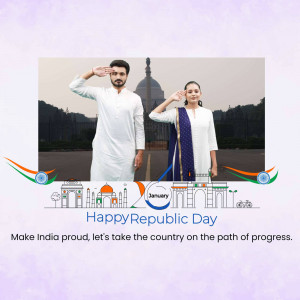 Indian couple saluting with Republic Day background