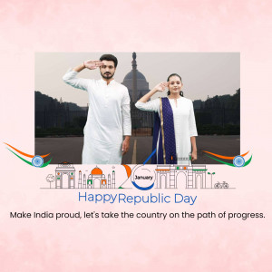 Indian couple saluting with Republic Day background