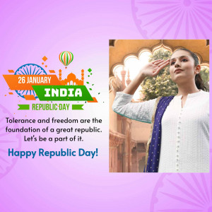 Indian woman saluting with Republic Day decorations