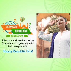 Indian woman saluting with Republic Day background