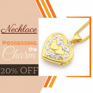 Gold heart-shaped locket necklace with a floral design, on sale for 20% off.