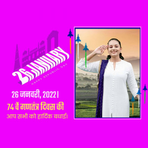 Woman saluting with Republic Day background