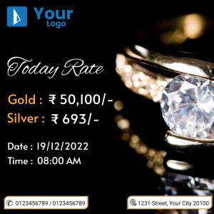 Image displaying today's gold and silver rates with jewelry in the background.