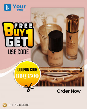 Promotional image for a Buy One Get One Free foundation offer with coupon code.