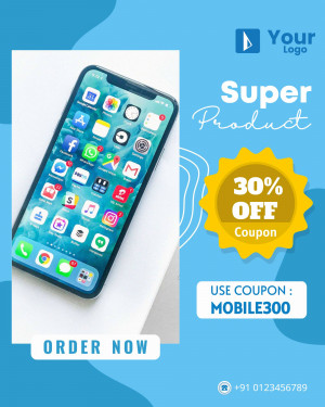 Smartphone displaying app icons with a 30% off coupon offer.