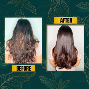 Before and after hair straightening or smoothing treatment
