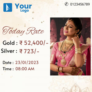 Image displaying today's gold and silver rates with a woman in traditional Indian attire.