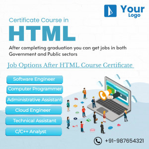 Promotional image for an HTML certificate course highlighting job opportunities.
