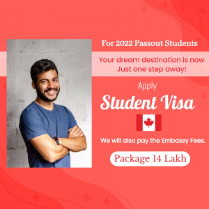 Image of a young man with text promoting student visa application for 2022 passouts.