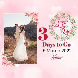 Wedding save the date card with a couple's photo and floral design