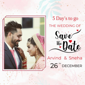 Save the Date card featuring a couple and floral design