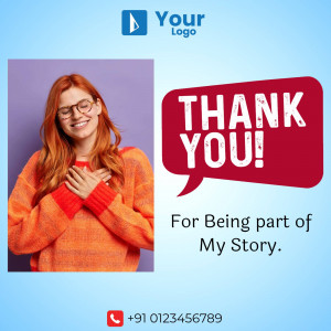 Woman expressing gratitude with a thank you message.