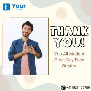 Man expressing gratitude with a 'Thank You' message.